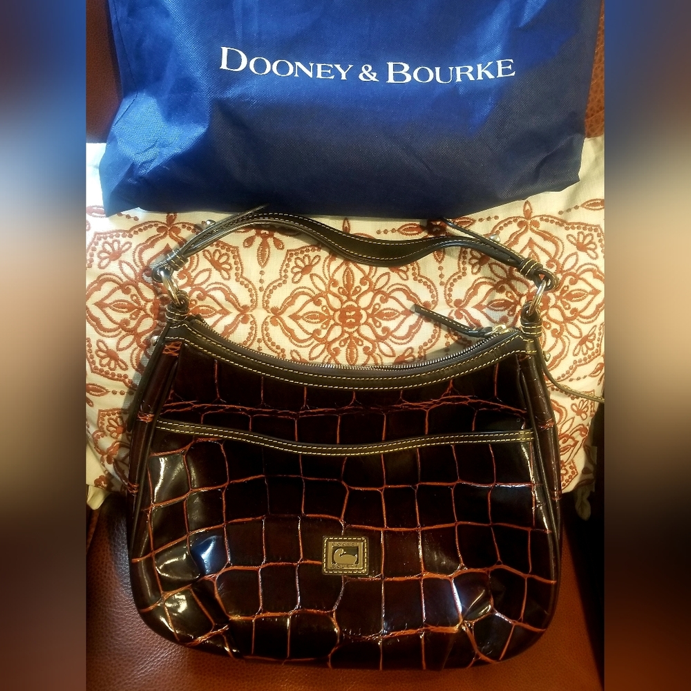 Dooney & Bourke Burgundy Leather Embossed Crocodile Medium Shoulder Bag